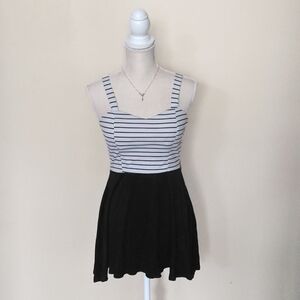 Black & White Striped A-Line Mini Dress, Fit & Flare, S